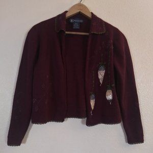 Main Line by Eagles Eye Maroon Holiday Cardigan Sweater Women's Small